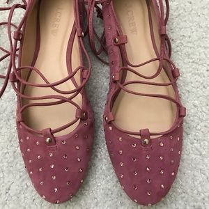 NIB J Crew suede lace-up ballet flats size 6.5
